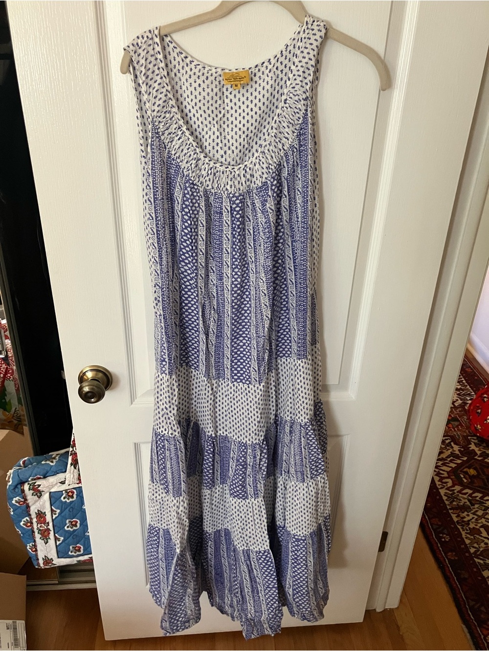 Roberta Roller Rabbit White and Blue Printed Tiered Maxi Dress